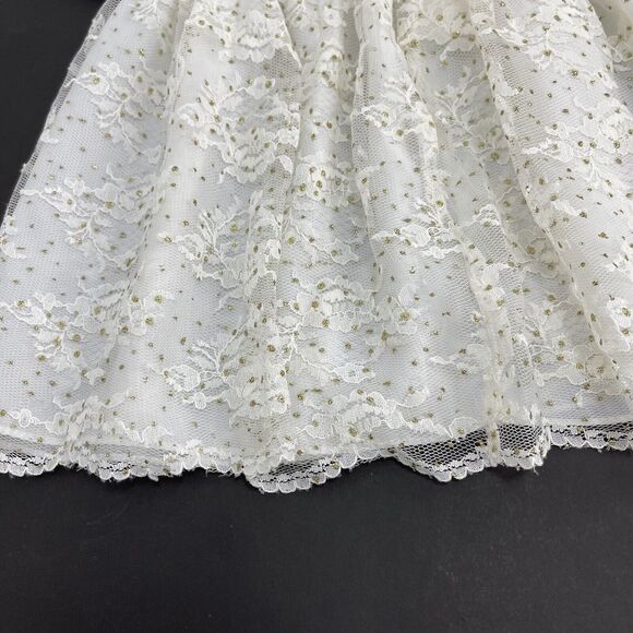 Vintage Nana’s Pet Designer Lace Ivory Gold Satin Dress 12 Months Wedding Lovely - Picture 7 of 9